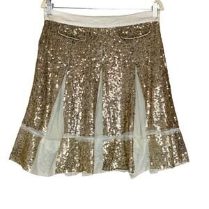 Patrizia Pepe Mini Sequins Tulle Skirt Sparkling Shimmery Gold A-Line Full Sz 40